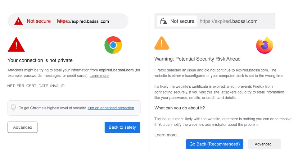 Expired SSL Certificate in Google Chrome and Firefox