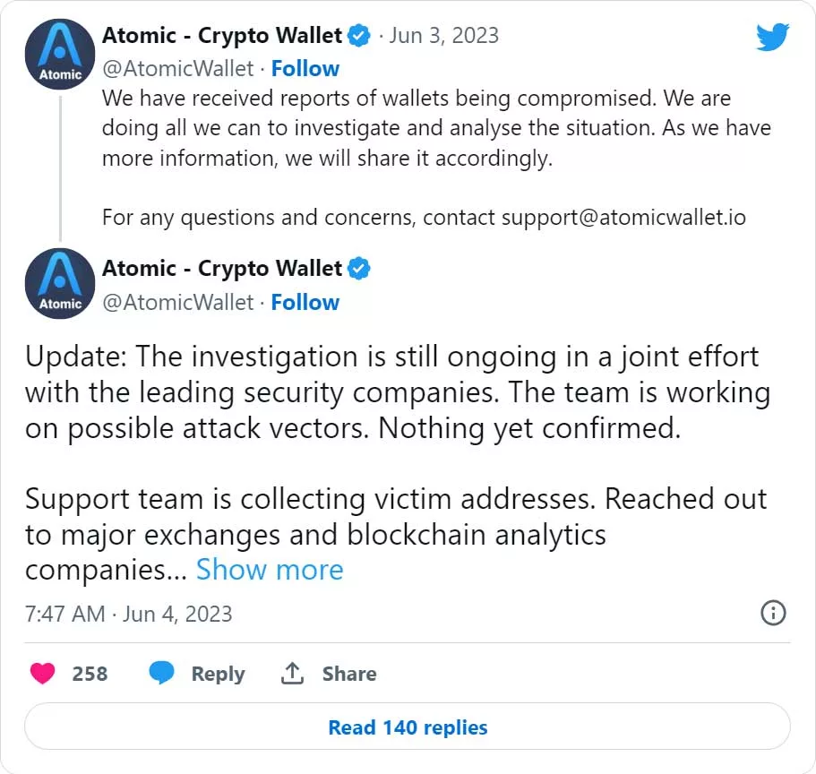 Atomic Wallet Tweet