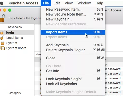 MacOS Import Items PEM File