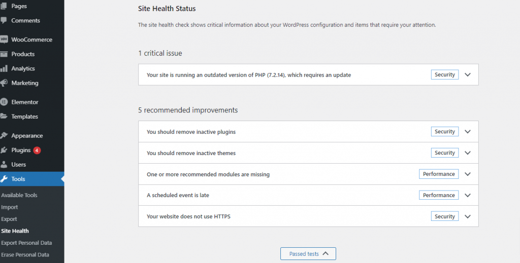 Site Health WordPress