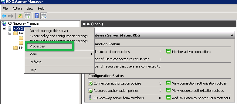 RD Gateway Manager Properties