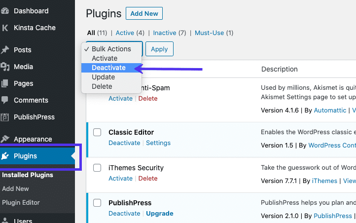 Disable WordPress Plugin