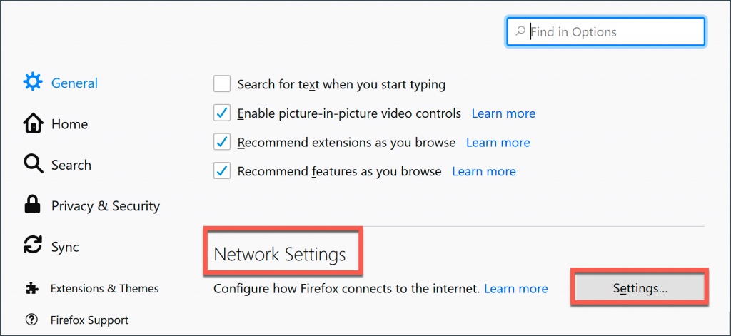 Network Settings FireFox