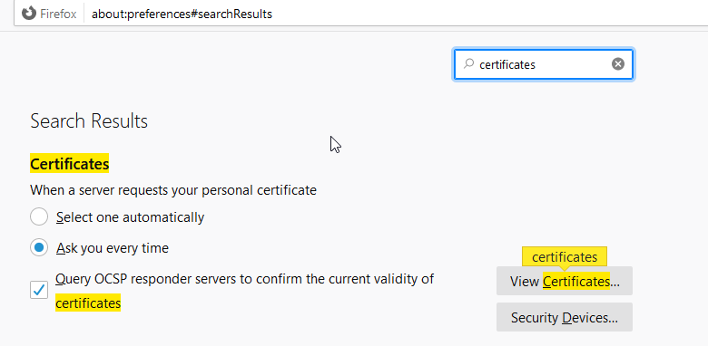 Firefox Search Certificates