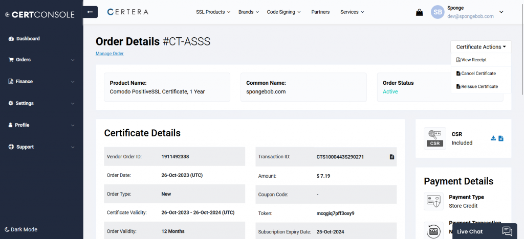 ReIssue SSL Certificate